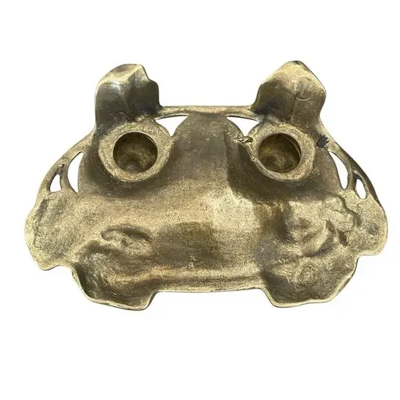 Vintage Art Nouveau Antique Brass Double Inkwell - Picture 6 of 6